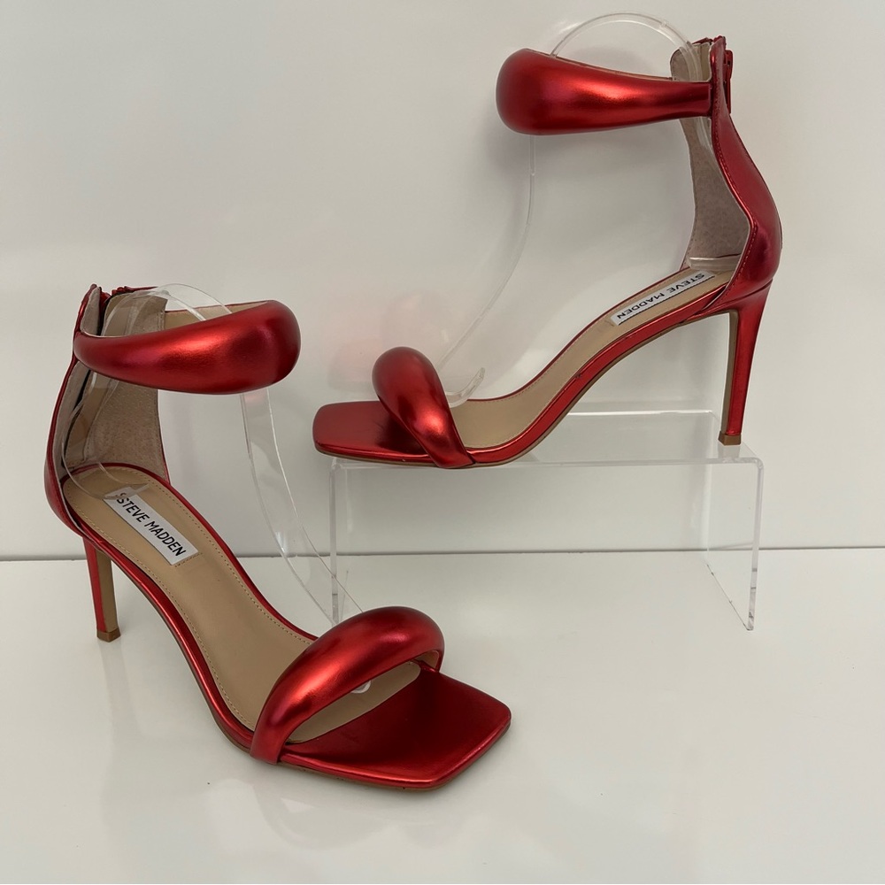 STEVE MADDEN Partay Ankle-Strap Stiletto Sandals in Red NEW - Picture 3 of 13